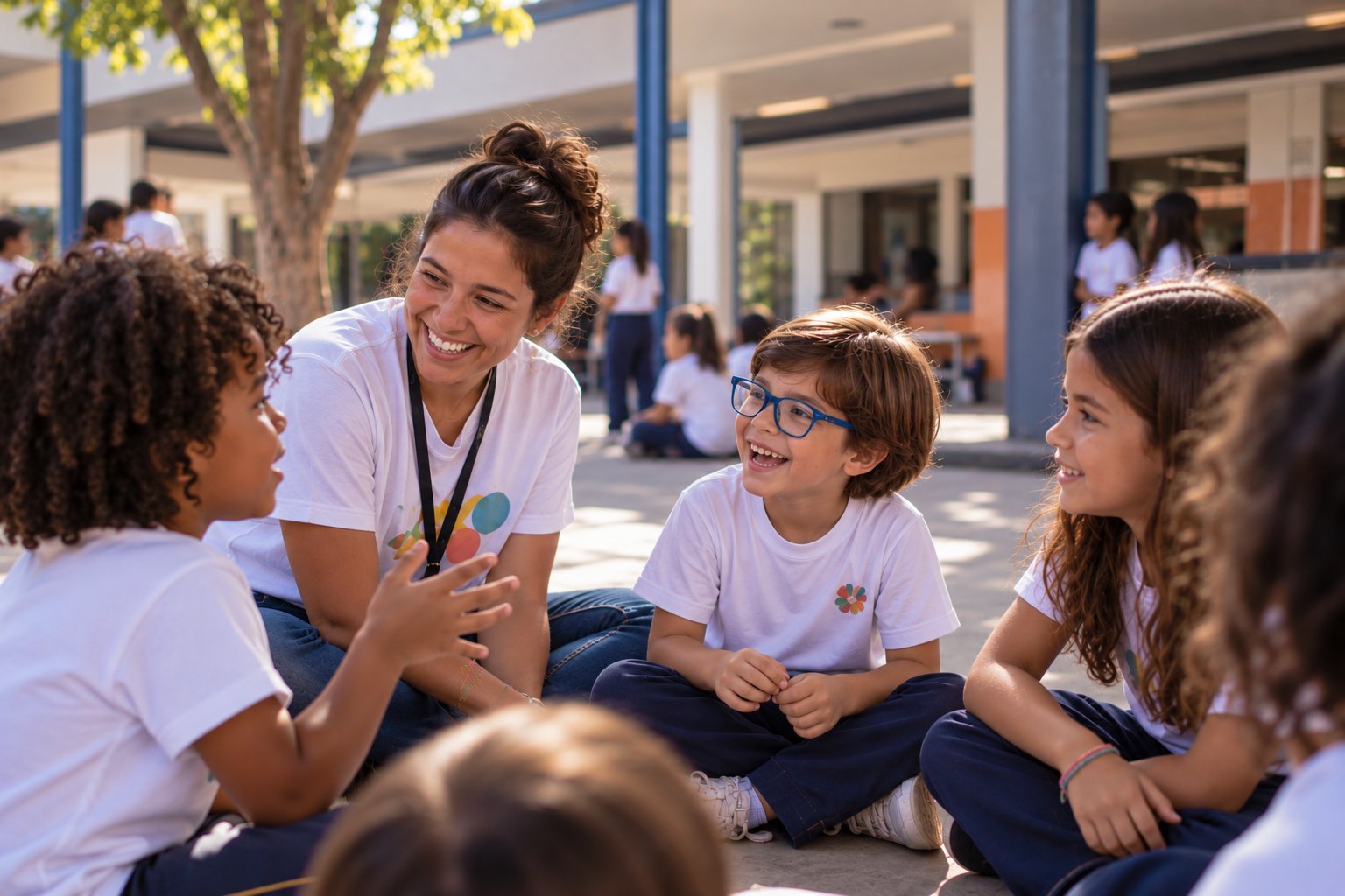 Uma criança apresentando suas ideias para colegas, como protagonista da própria aprendizagem.